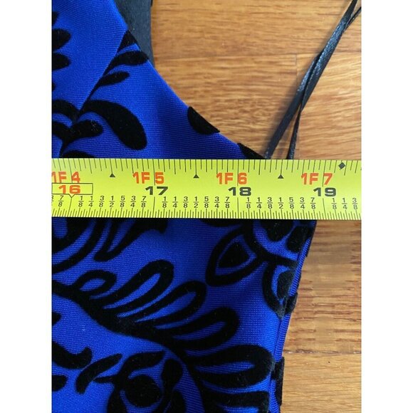 Siouni & Zar Sleeveless Size 14 Blue & Black Floral Velvet Dress With Pockets - Picture 9 of 11